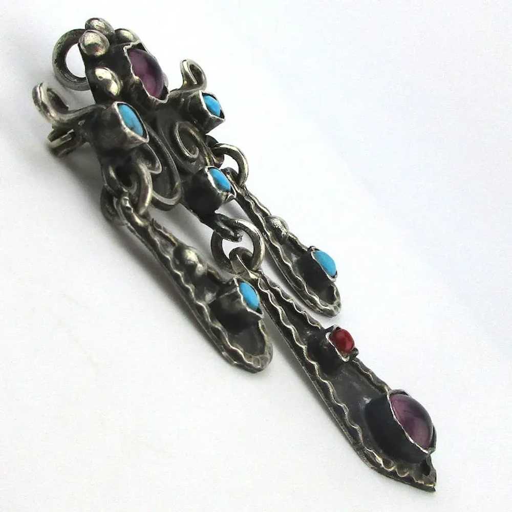 Taxco 925 Sterling Pin Pendant Turquoise Amethyst… - image 2