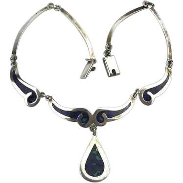 Taxco  925 Inlaid Stone Necklace Curves - Links -… - image 1