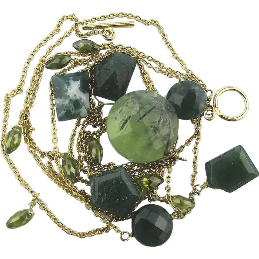 Long Gilded Sterling Silver Chain w/ Jade Dangles - image 1