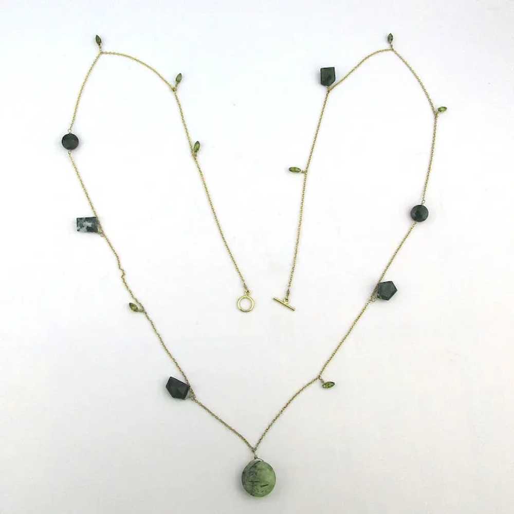 Long Gilded Sterling Silver Chain w/ Jade Dangles - image 2