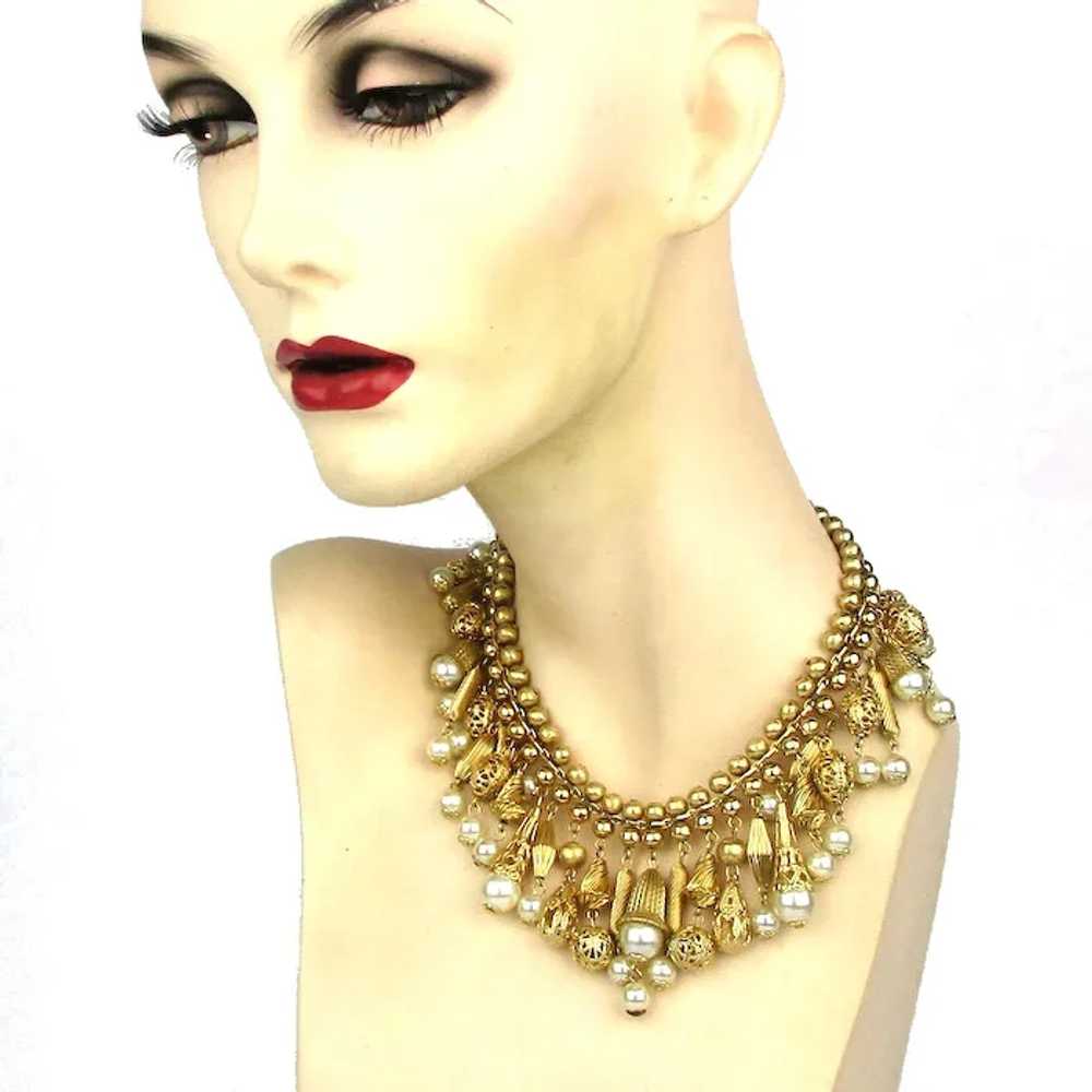 Faux Pearl Filigree Charm Dangles Necklace Choker - image 2