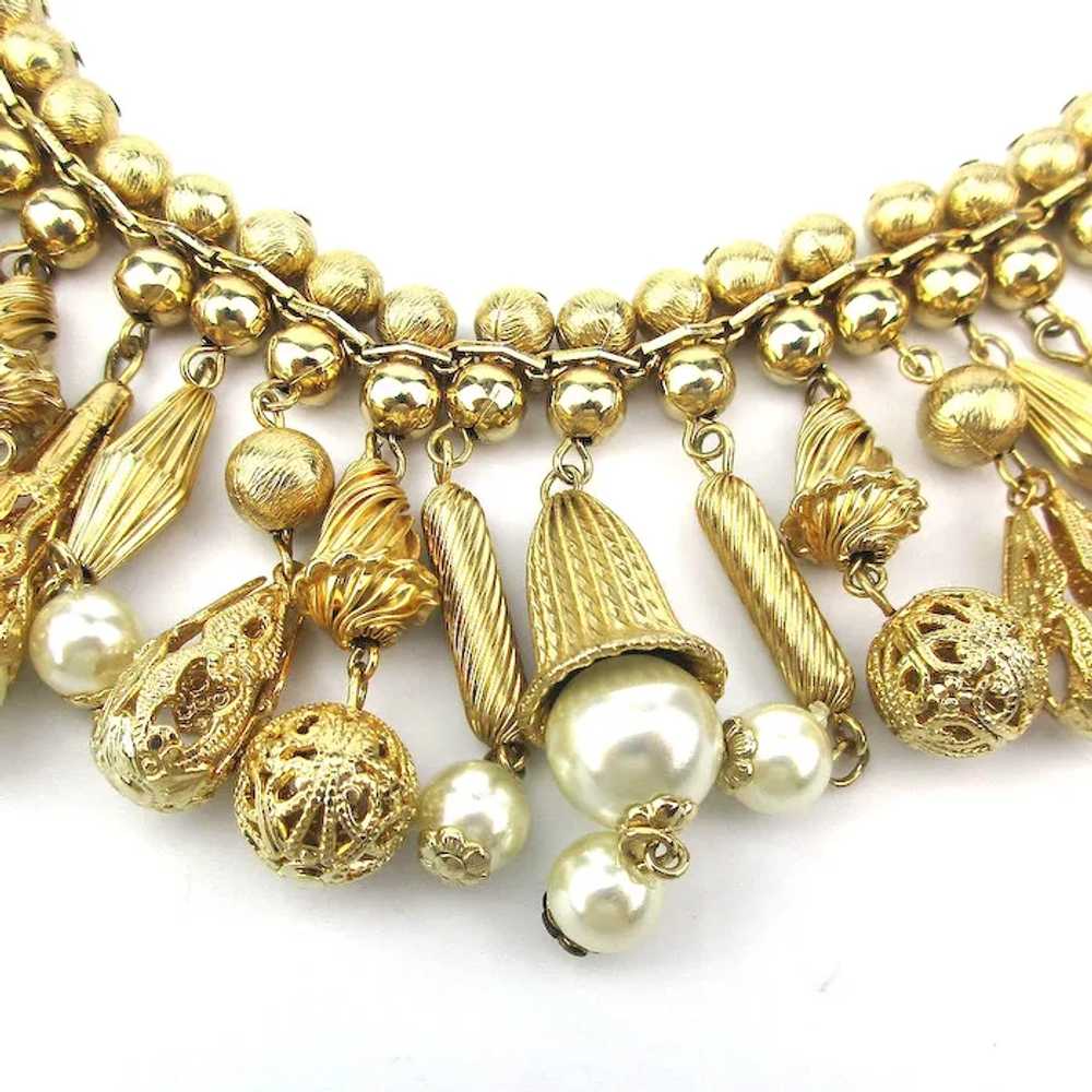 Faux Pearl Filigree Charm Dangles Necklace Choker - image 4