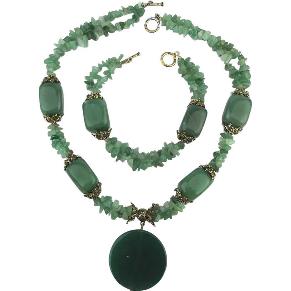 Super Green Stone Necklace Bracelet Set Hunks n C… - image 1