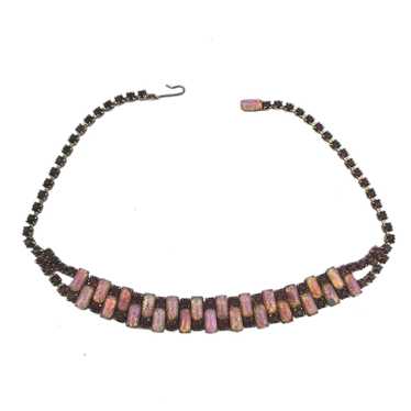 Vintage Flecked Rhinestone Choker Necklace - Pink… - image 1