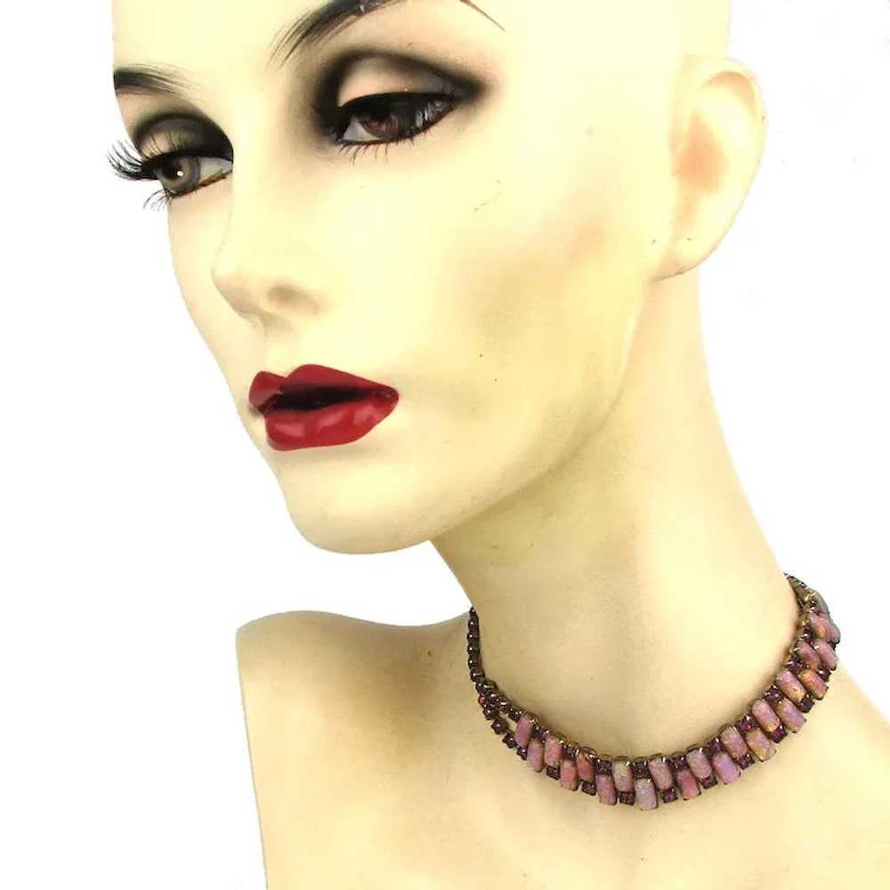 Vintage Flecked Rhinestone Choker Necklace - Pink… - image 4