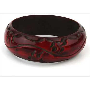 Vintage Carved Lucite Red to Black Bangle Bracelet - image 1