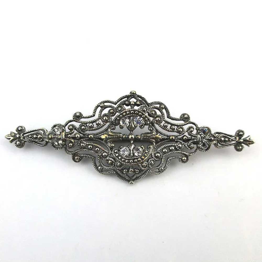 Victorian Sterling Silver Pin Brooch w/ Paste Sto… - image 2