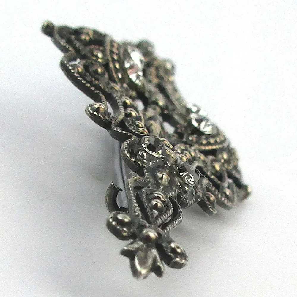 Victorian Sterling Silver Pin Brooch w/ Paste Sto… - image 3