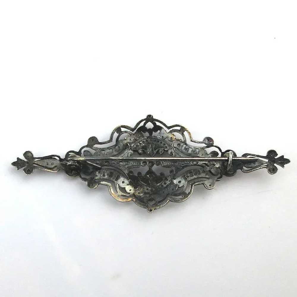 Victorian Sterling Silver Pin Brooch w/ Paste Sto… - image 5