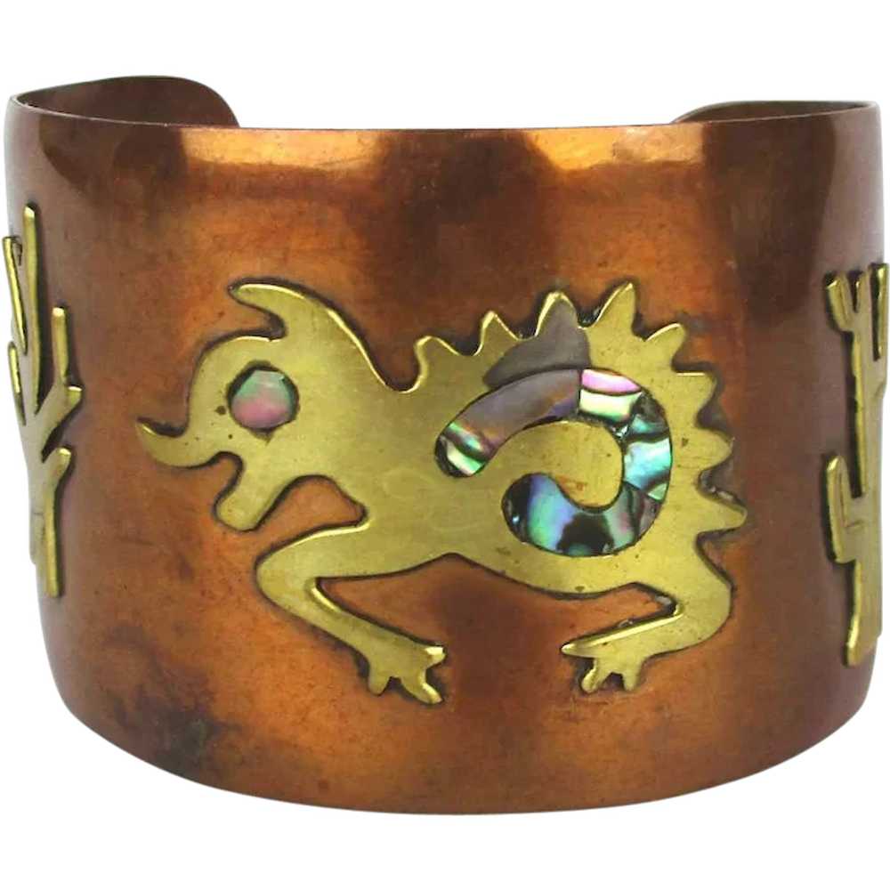 Mexican Mixed Metals Cuff Bracelet Odd Creature w… - image 1