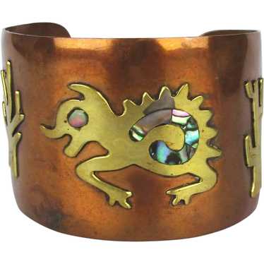 Mexican Mixed Metals Cuff Bracelet Odd Creature w… - image 1