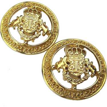 Vintage IVANA Goldtone Crest Clip Earrings - image 1