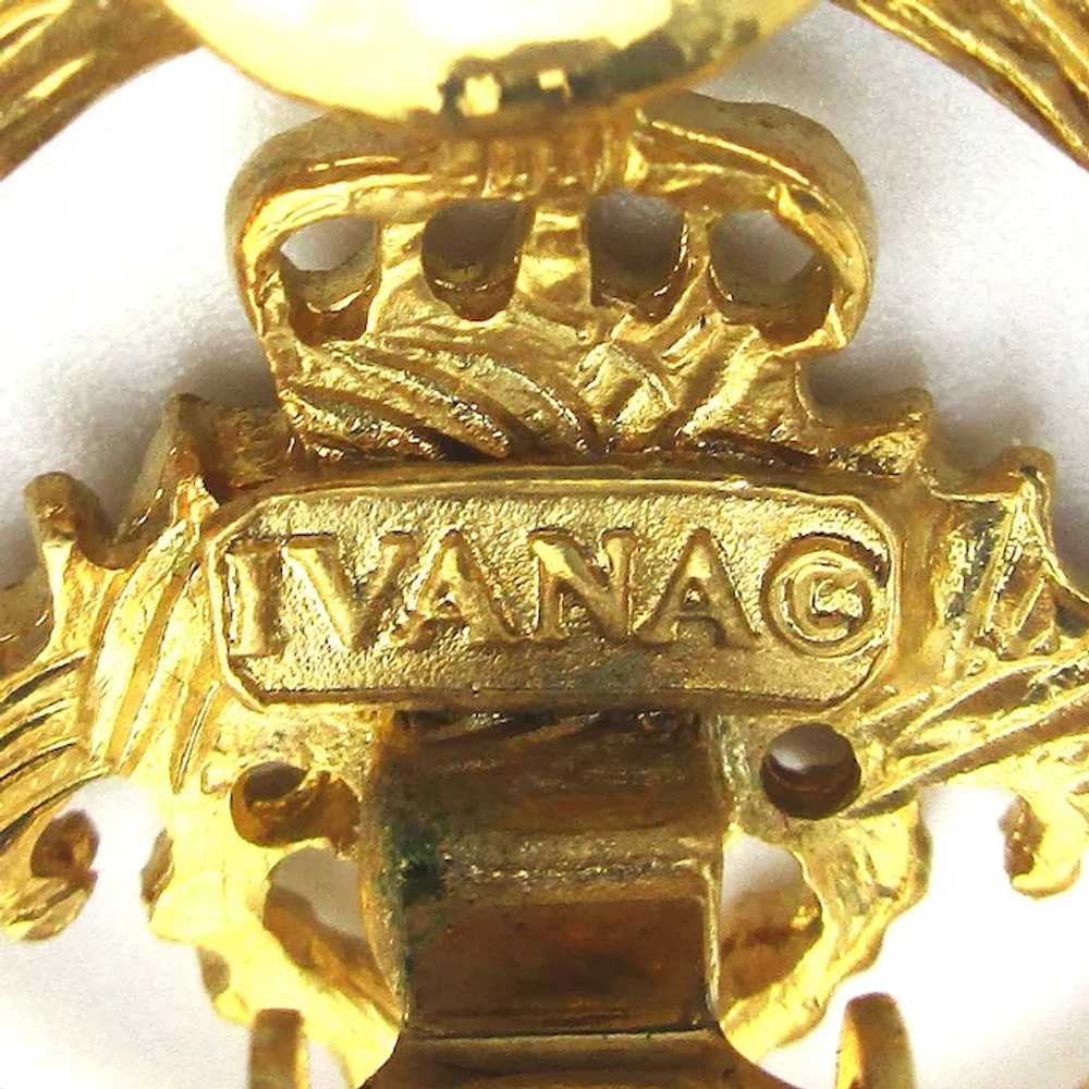 Vintage IVANA Goldtone Crest Clip Earrings - image 3