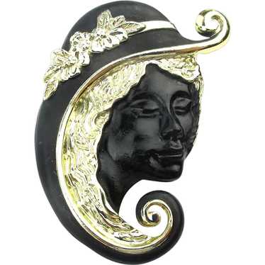 Torino Signed Pin Black Enameled Woman w/ Big Hat - image 1