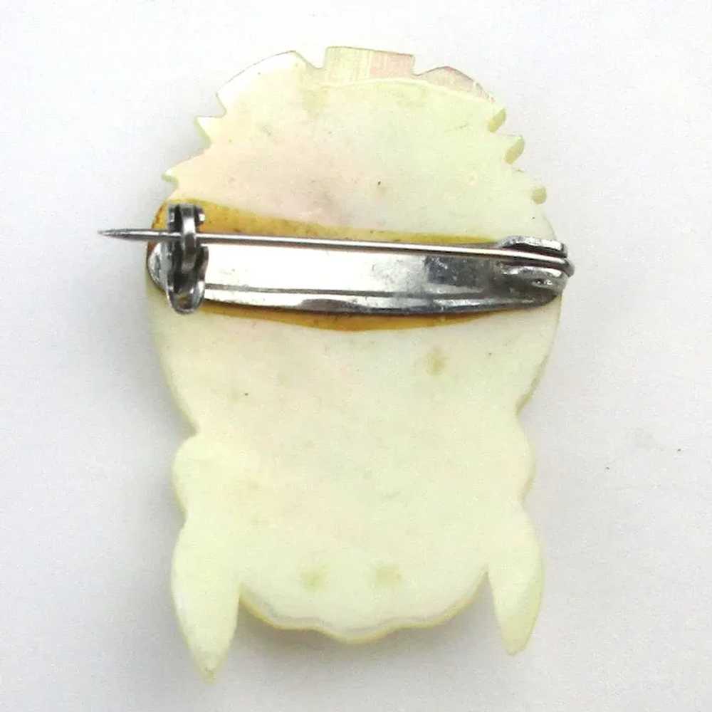 Vintage Handcarved Mother-of-Pearl Pin Ethnic Lad… - image 3