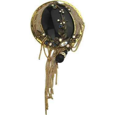 Marena W. Germany Pin Pendant Onyx 18K GP w/ Crys… - image 1