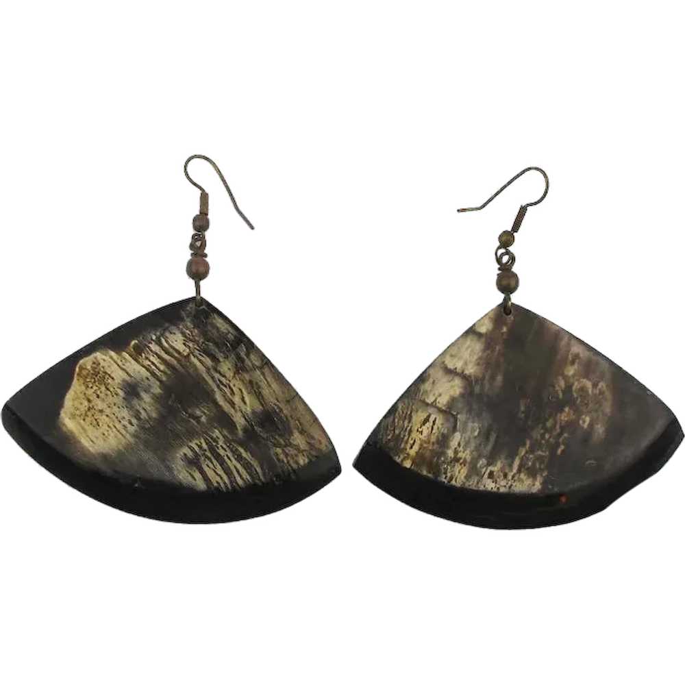 Vintage Natural Horn Wide Fan Earrings - image 1