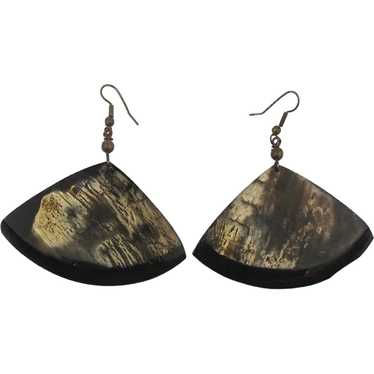 Vintage Natural Horn Wide Fan Earrings - image 1