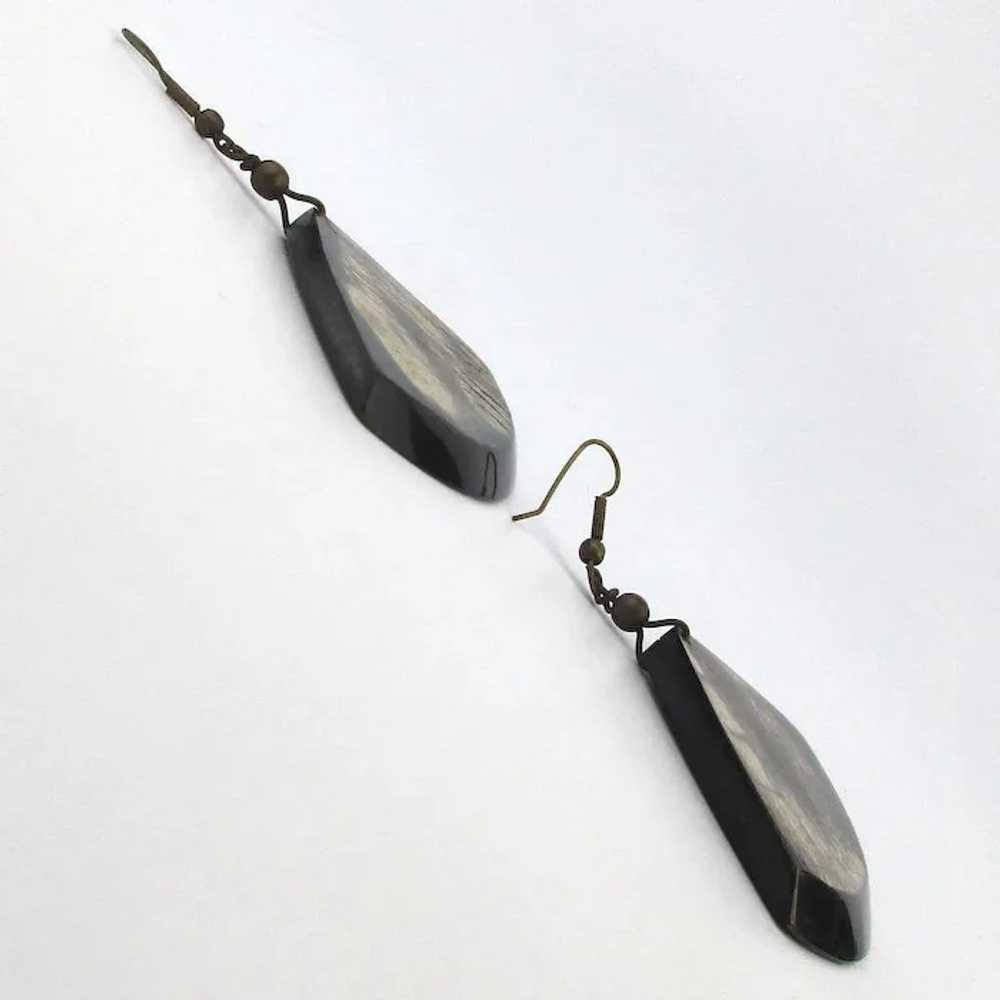 Vintage Natural Horn Wide Fan Earrings - image 2