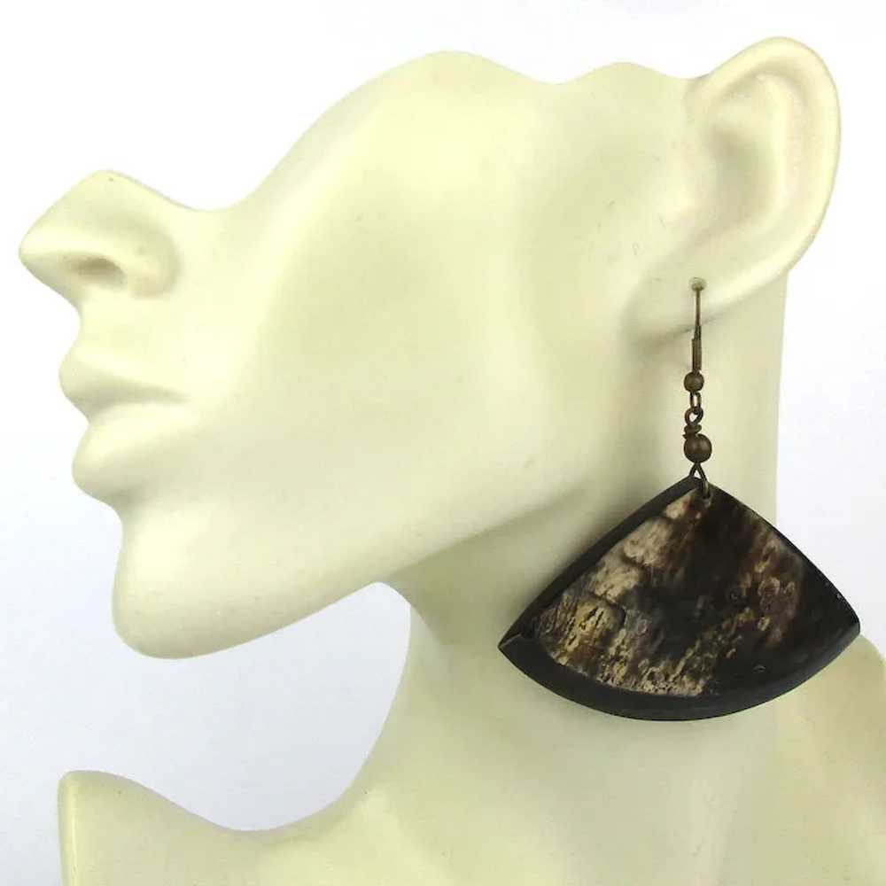 Vintage Natural Horn Wide Fan Earrings - image 3