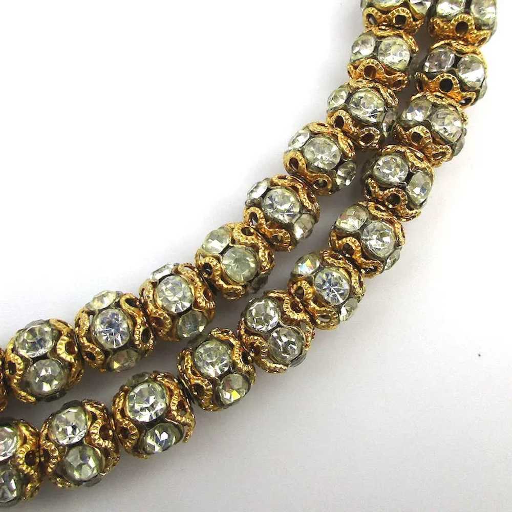 Vintage Double Row of Gilt Rhinestone Beads Neckl… - image 2