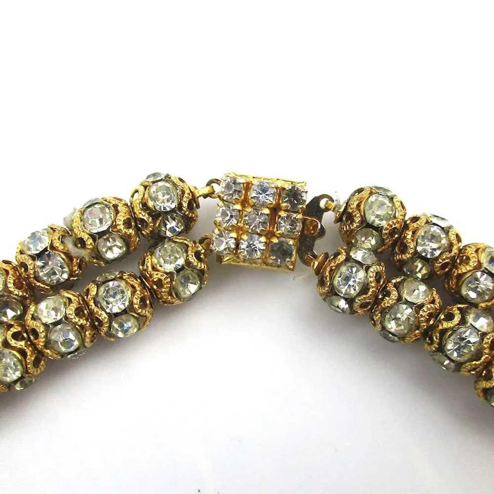 Vintage Double Row of Gilt Rhinestone Beads Neckl… - image 4