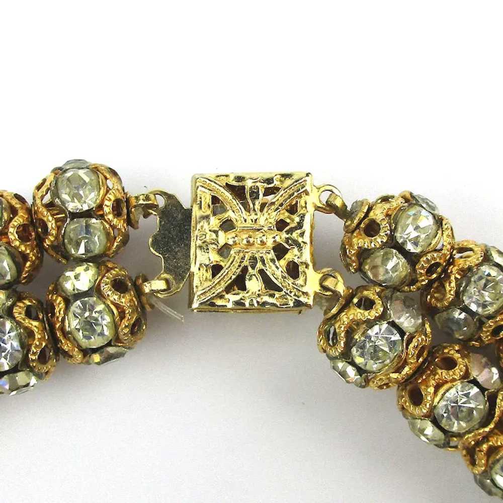 Vintage Double Row of Gilt Rhinestone Beads Neckl… - image 6