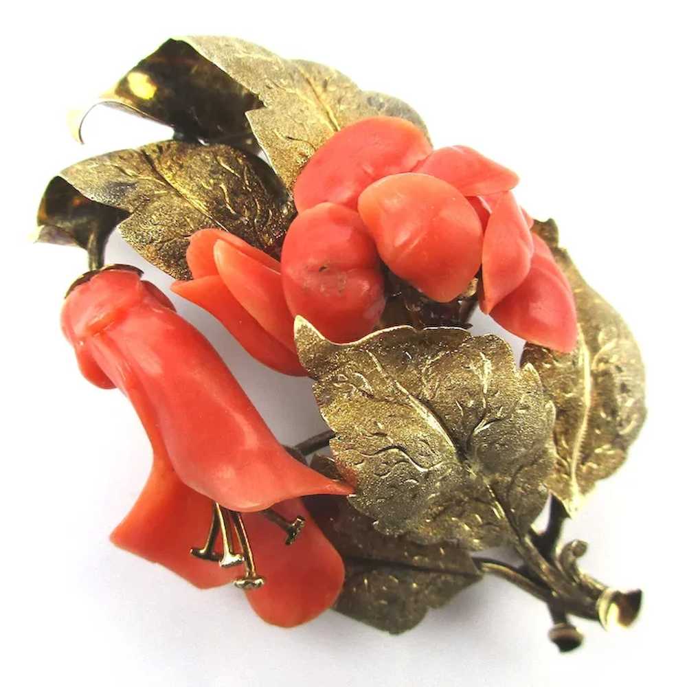 Victorian 14K Gold Salmon Coral Pin Brooch Pendan… - image 2