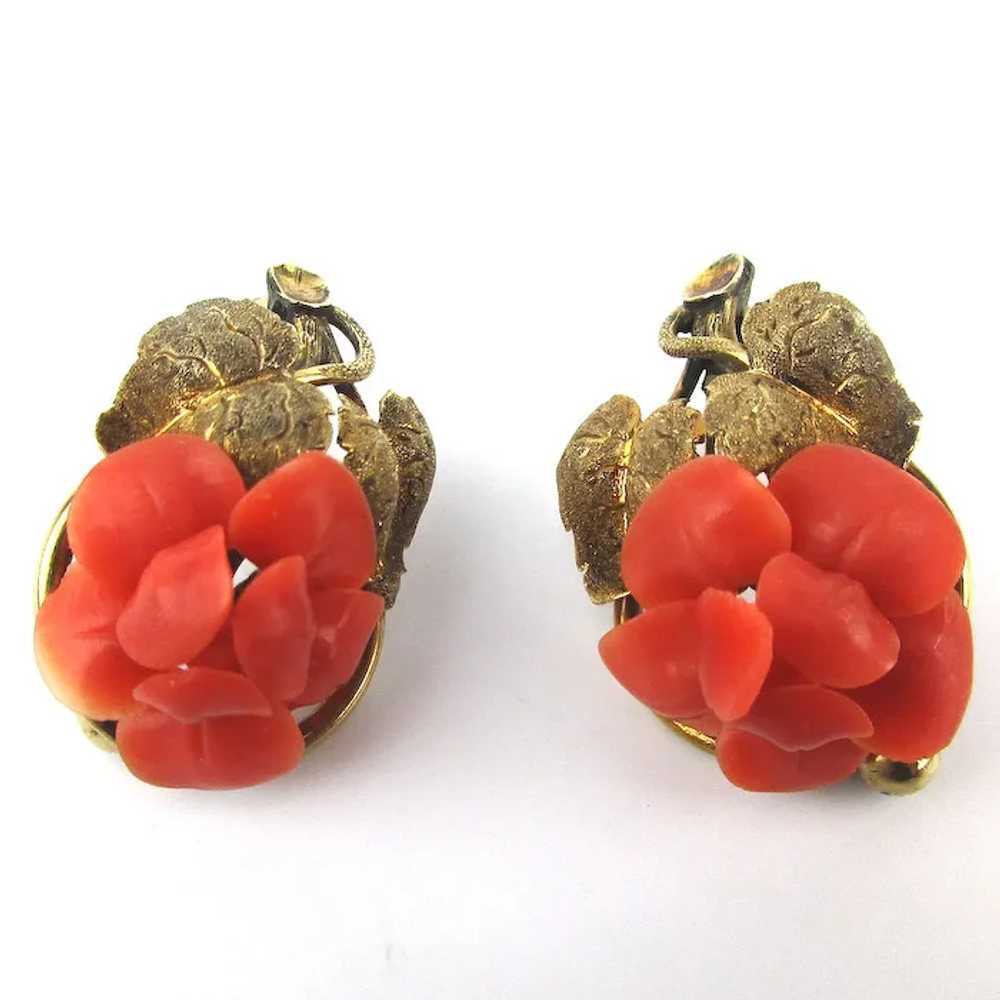 Victorian 14K Gold Salmon Coral Pin Brooch Pendan… - image 3