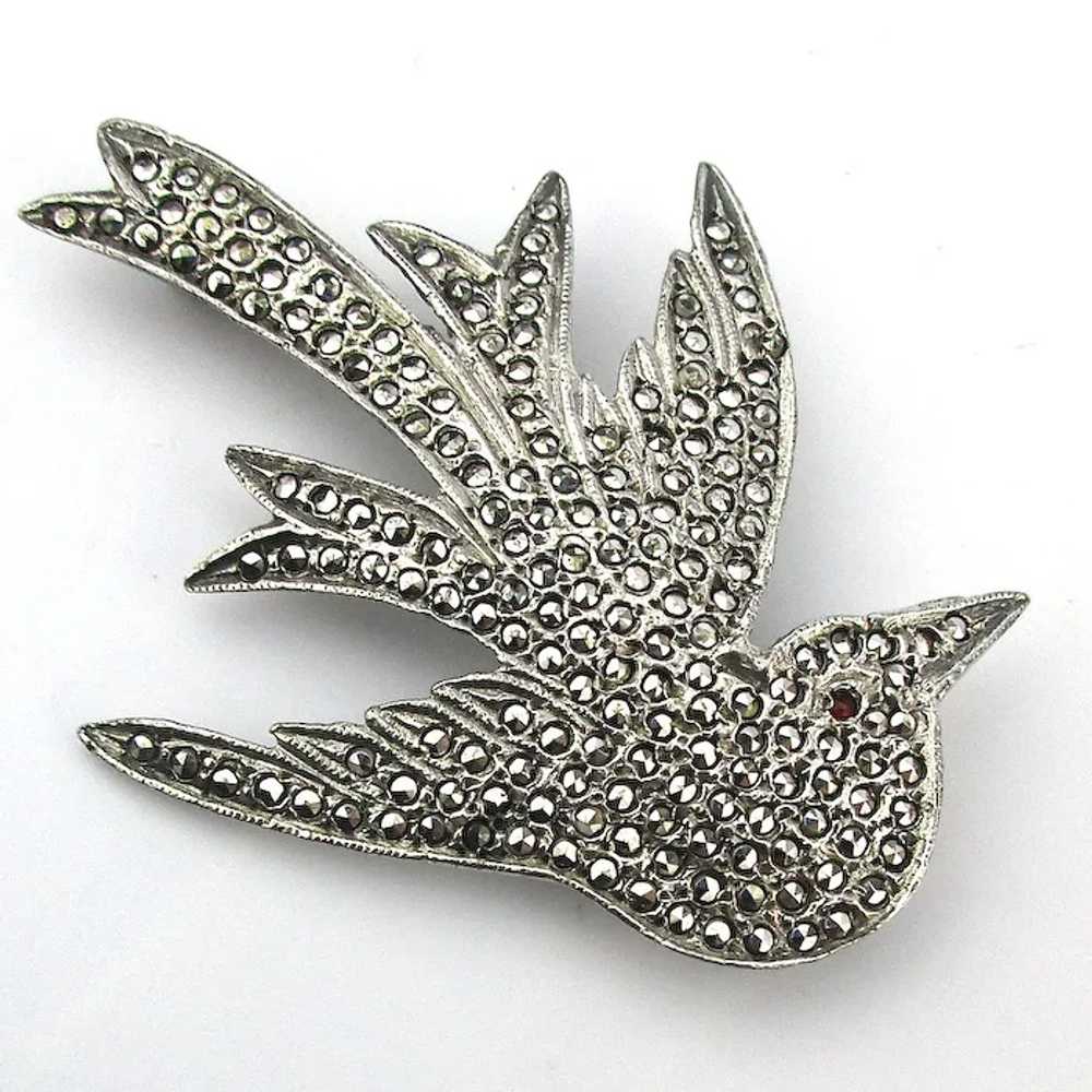 Sterling Silver Marcasite Bird Pin - A Flying Spa… - image 2
