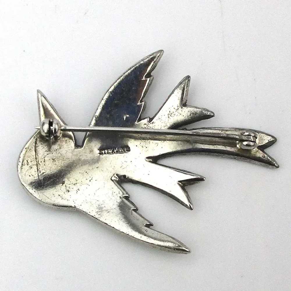 Sterling Silver Marcasite Bird Pin - A Flying Spa… - image 3