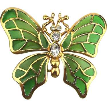Transparent Golden Rhinestone Butterfly Pin Brooch