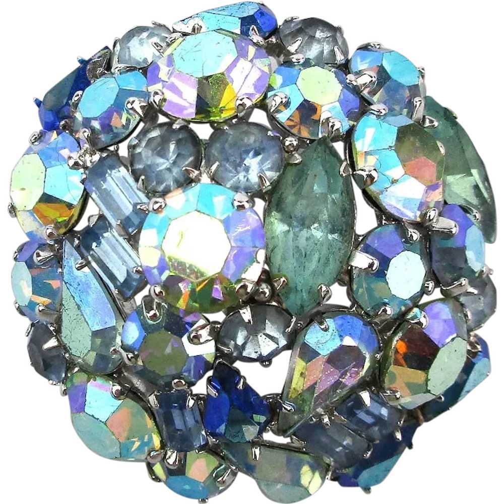 Weiss AB Blue Icy Crystal Rhinestone Pin Brooch - image 1