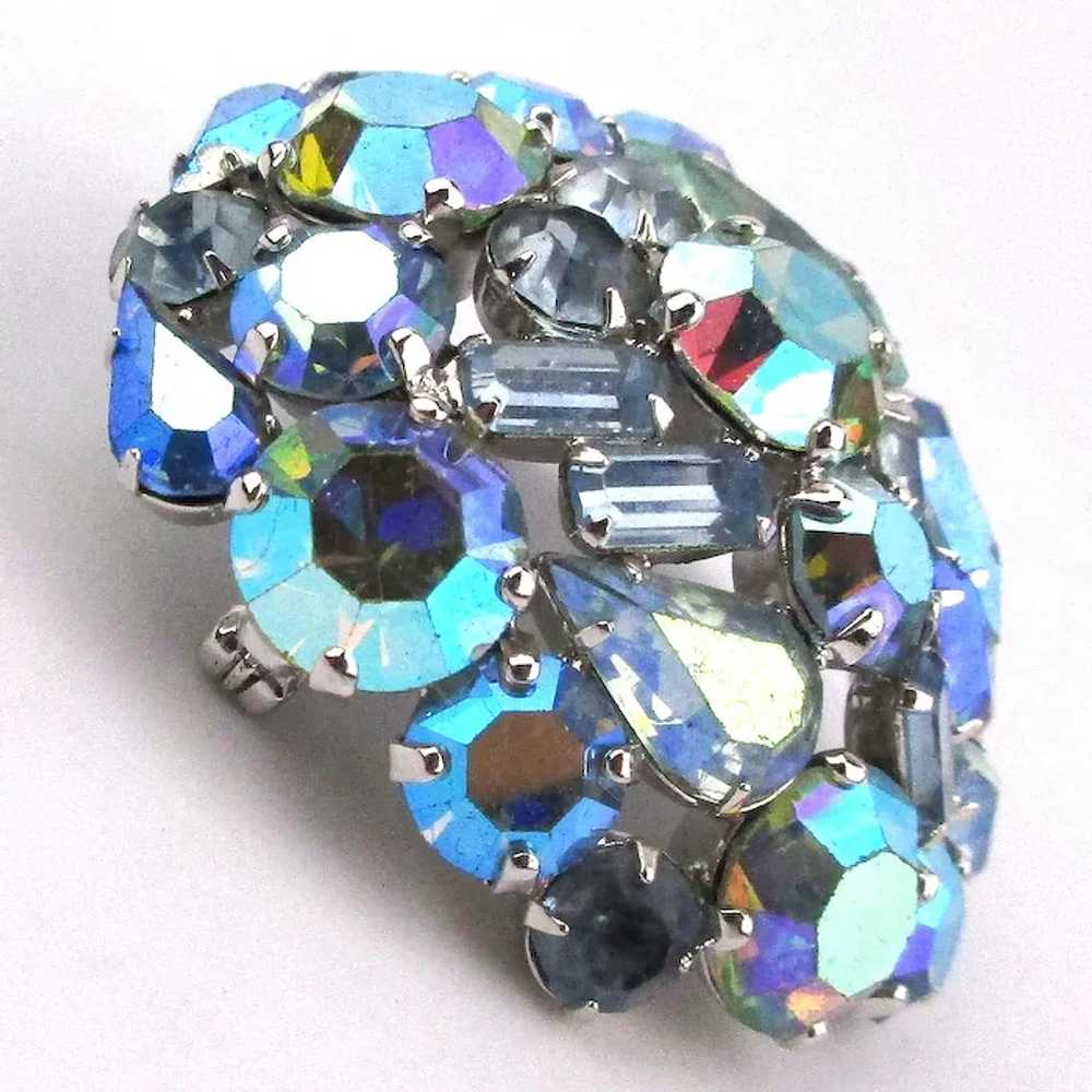 Weiss AB Blue Icy Crystal Rhinestone Pin Brooch - image 2