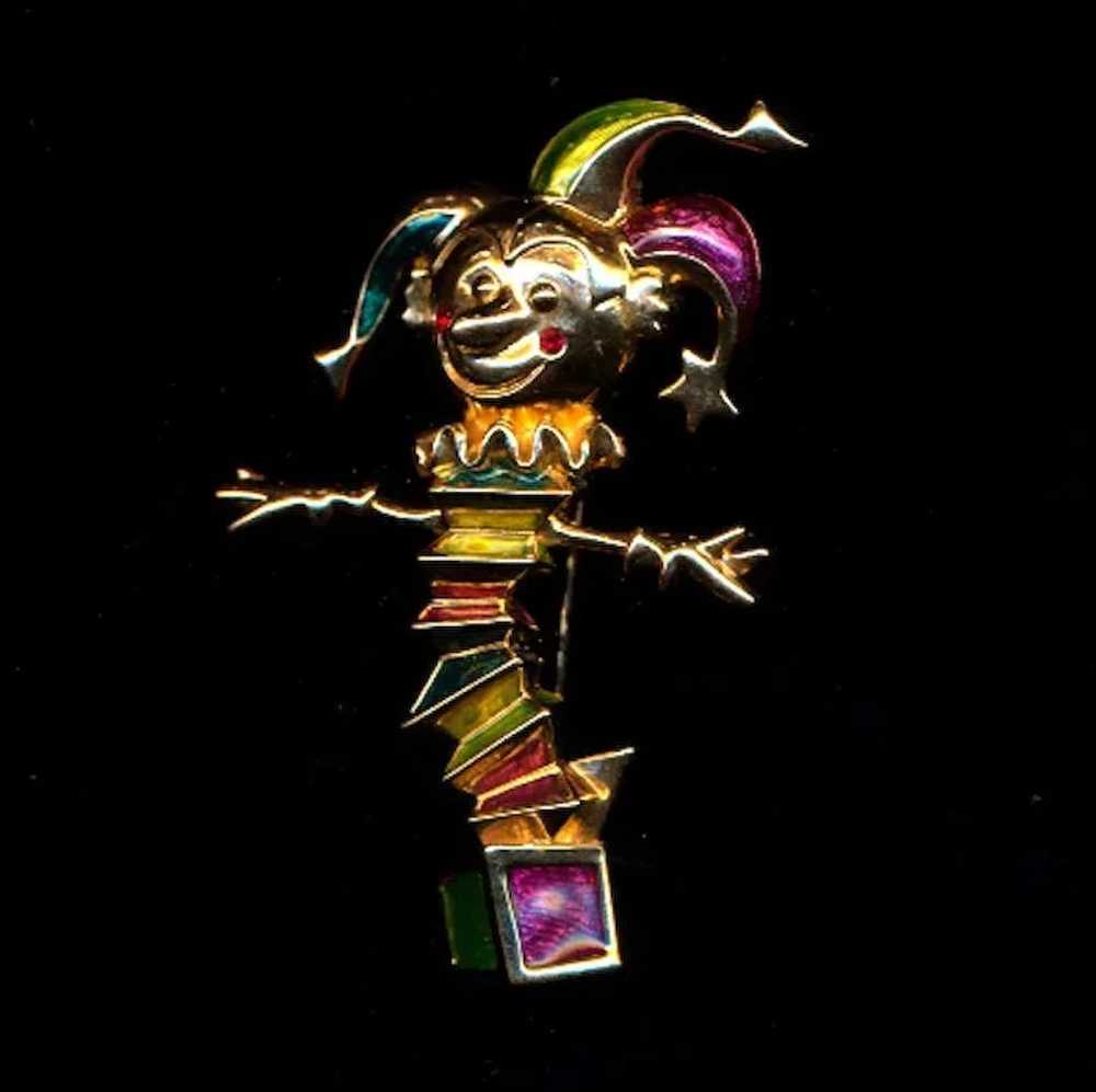 Vintage Swarovski Enamel Jack-in-the-Box Pin Broo… - image 2