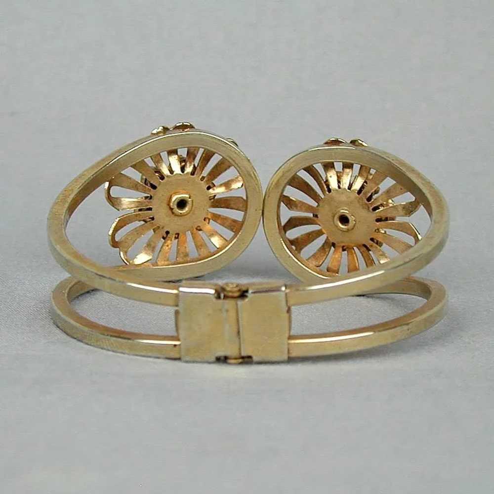 Vintage Art Deco Flower Rhinestone Hinge Bracelet - image 5