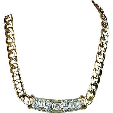 Bold Vintage Faux Gold & Rhinestone Necklace - image 1