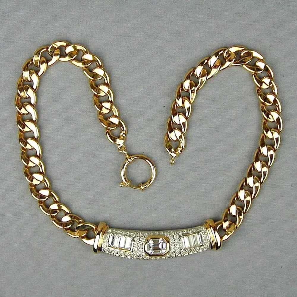 Bold Vintage Faux Gold & Rhinestone Necklace - image 2