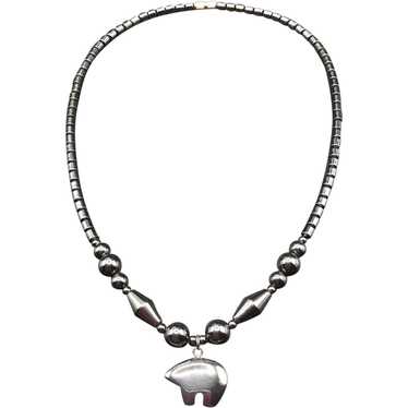 Hematite Bear Fetish Necklace Black Beaded Choker… - image 1