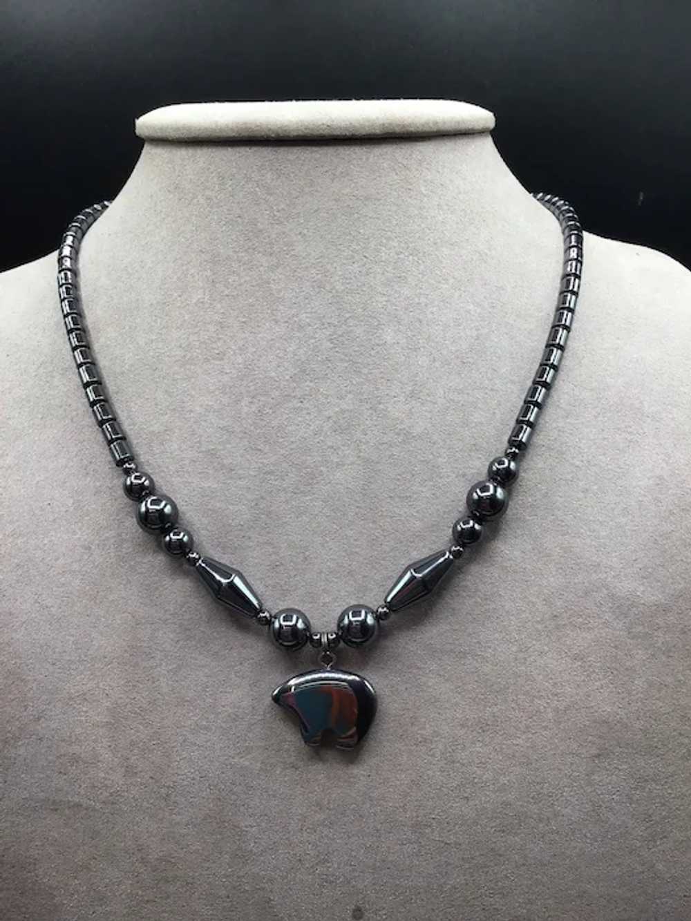 Hematite Bear Fetish Necklace Black Beaded Choker… - image 2