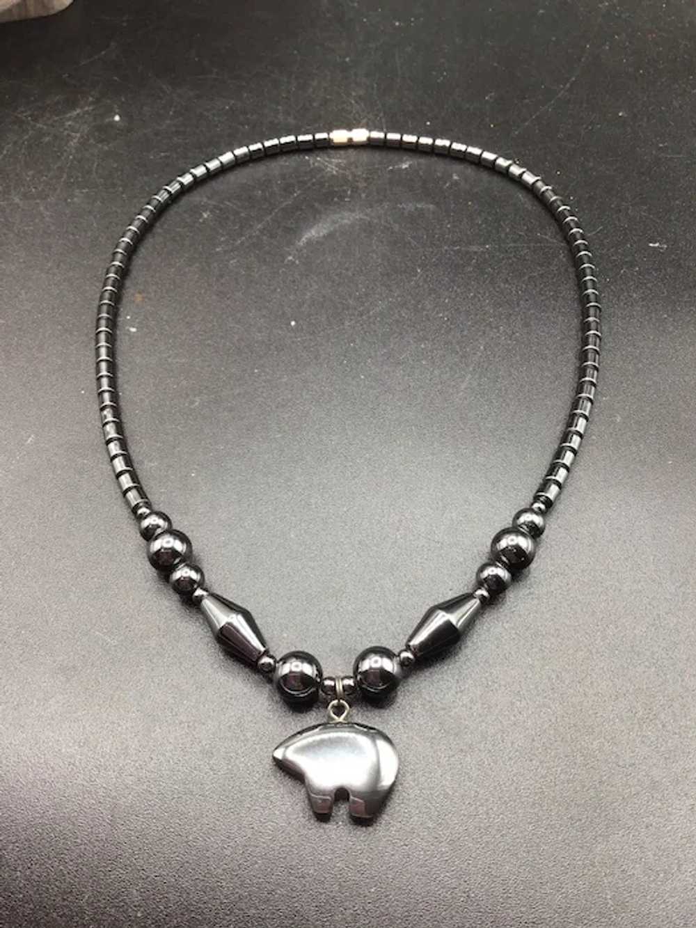 Hematite Bear Fetish Necklace Black Beaded Choker… - image 3