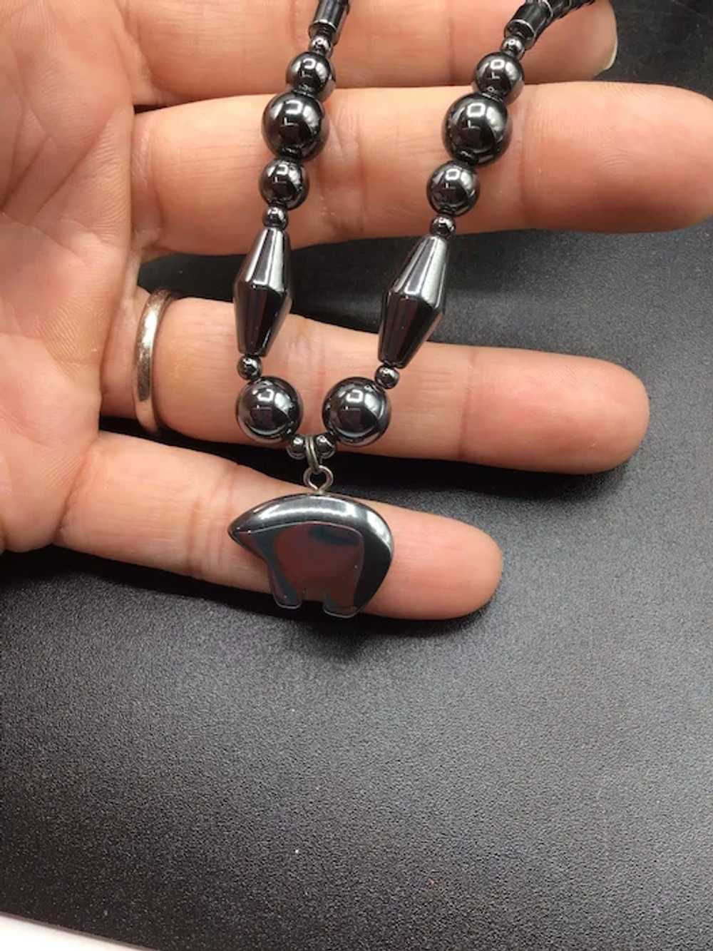 Hematite Bear Fetish Necklace Black Beaded Choker… - image 4