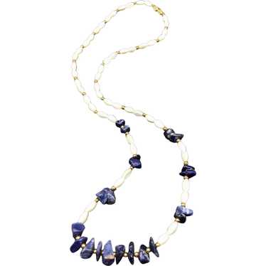 Sodalite and Mother of Pearl Necklace White & Blue