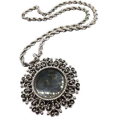 Goldette Reverse Cameo Intaglio Necklace Silver T… - image 1