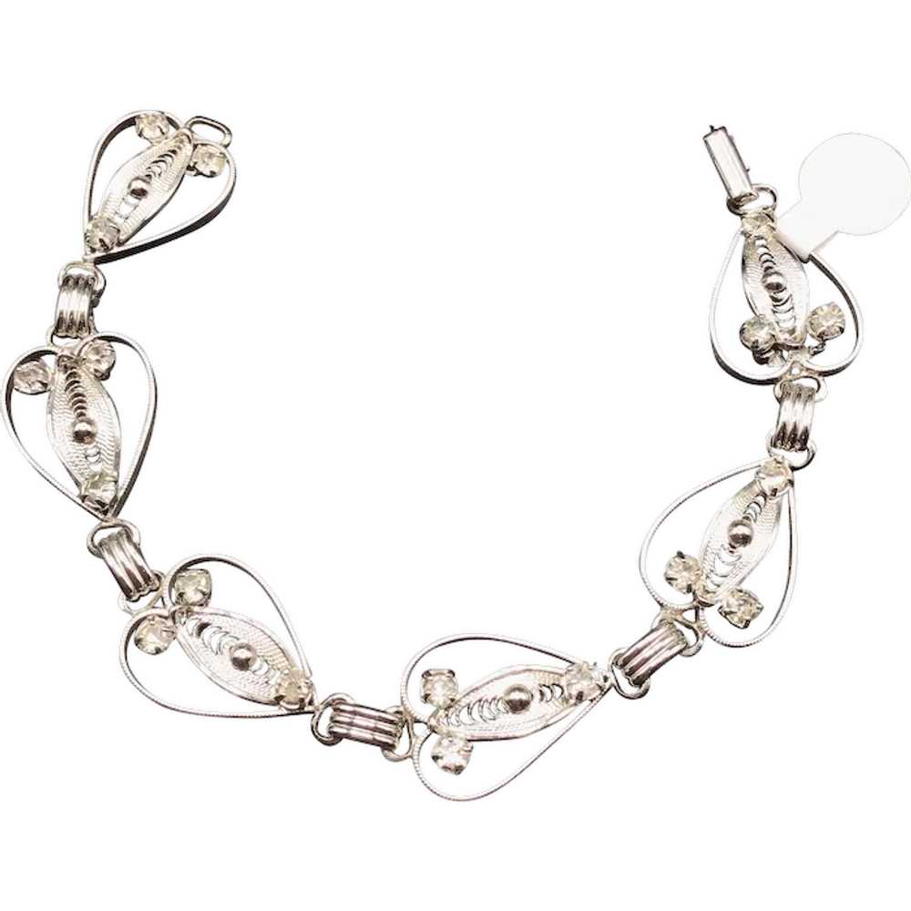 Sterling Silver Filigree Bracelet Heart Shaped Sc… - image 1