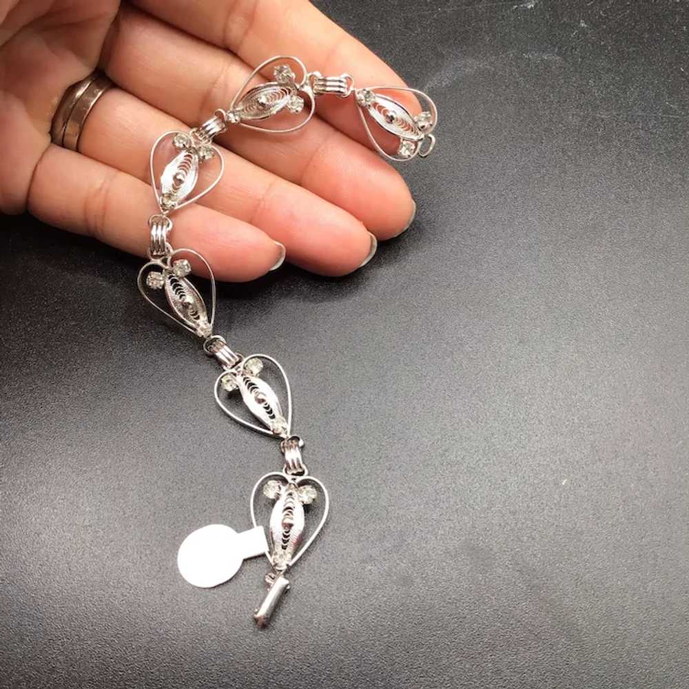 Sterling Silver Filigree Bracelet Heart Shaped Sc… - image 3