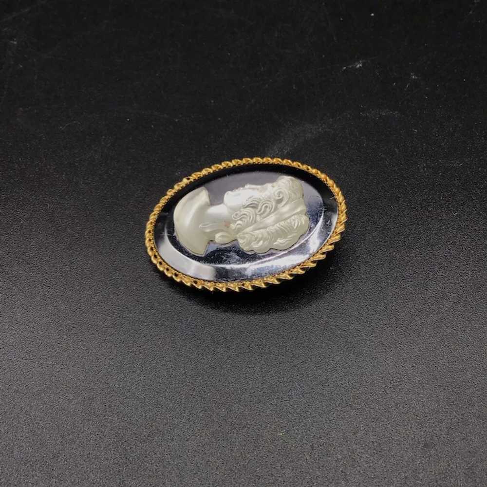 Vintage Glass Cameo Pin Black Frosted Glass Left … - image 5