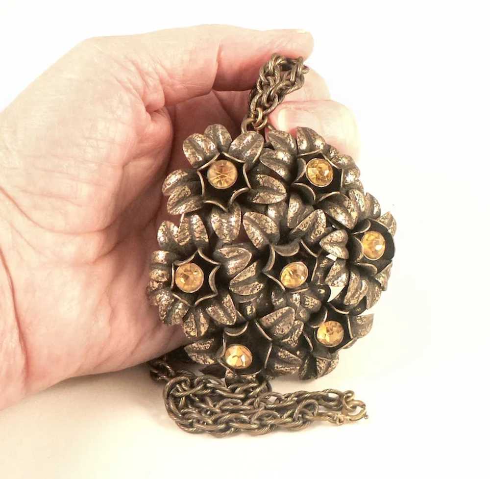 Rare Brass and Citrine Glass Floral Pendant Neckl… - image 2