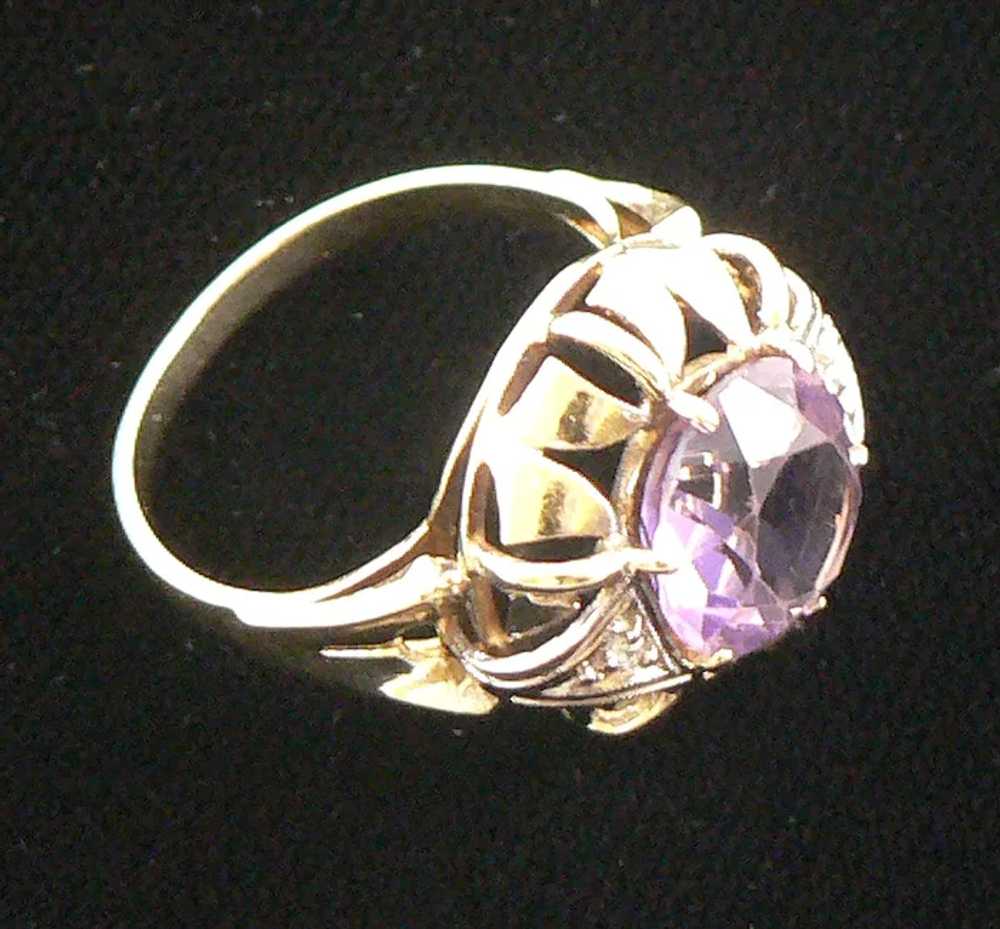 14K Gold Amethyst and Diamond Cocktail Ring - image 11