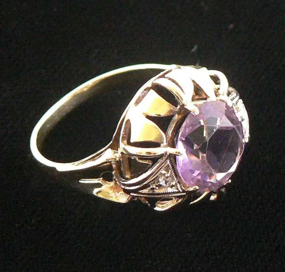 14K Gold Amethyst and Diamond Cocktail Ring - image 12
